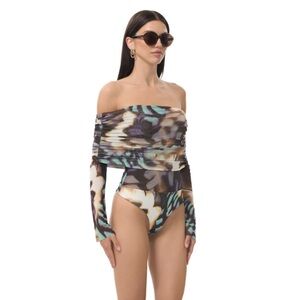 AFRM Anthro Maxine Thong Bodysuit in Feather Swirl Size M NWT